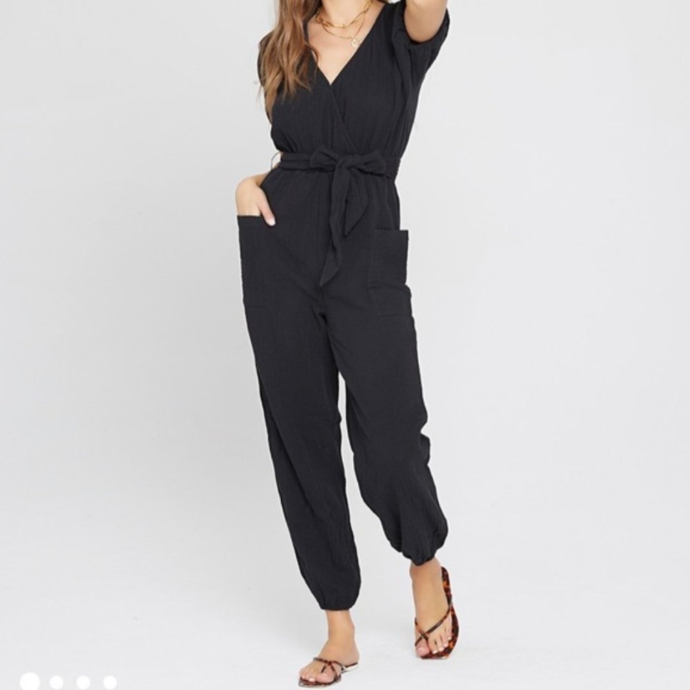 NWT L Space Shore Thing Cotton Jumpsuit Jumper Black Size XS $145 Retail